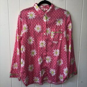Victoria Secret Womens Floral Pink Polka Dot Pajama Top Medium